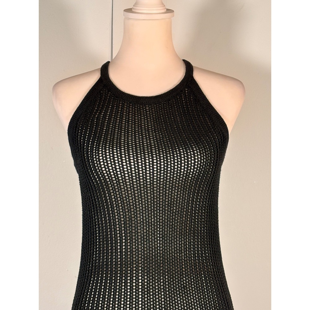 Tahari Black Open Knit Dress S Sleeveless Dark Gothic Casual Sexy Sirencore Chic - Picture 2 of 8